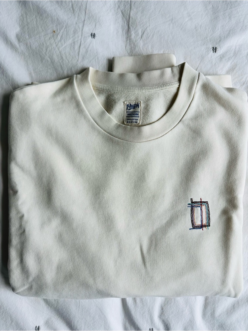Mugsy Cream Embroidered Crewneck Sweatshirt
